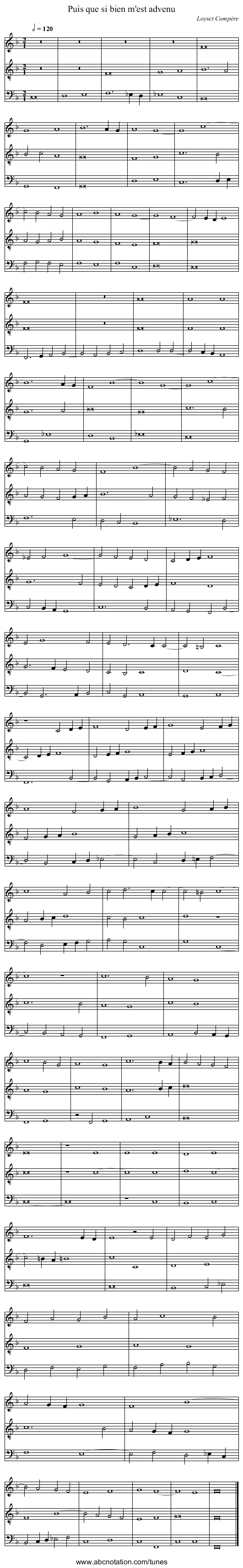 Puis que si bien m'est advenu - staff notation