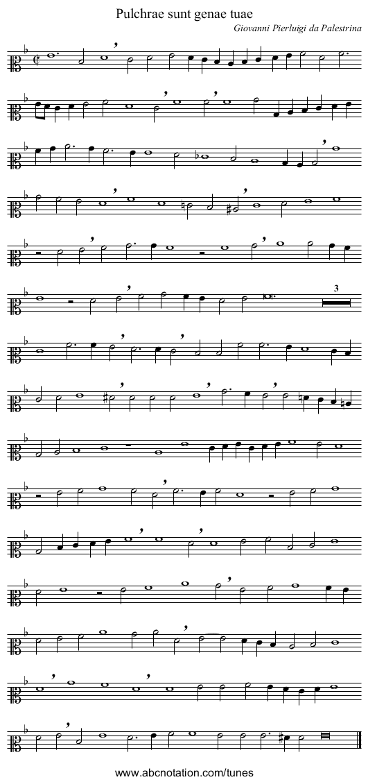 Pulchrae sunt genae tuae - staff notation