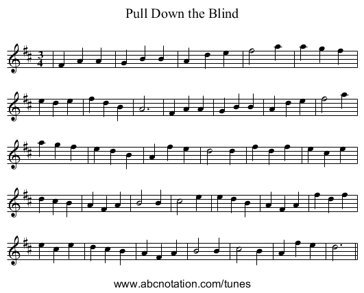 Pull Down the Blind - staff notation