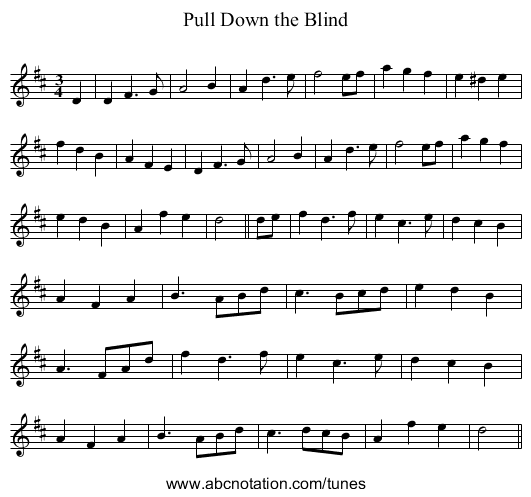 Pull Down the Blind - staff notation