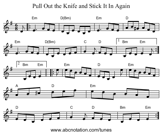 Pull Out the Knife and Stick It In Again - staff notation