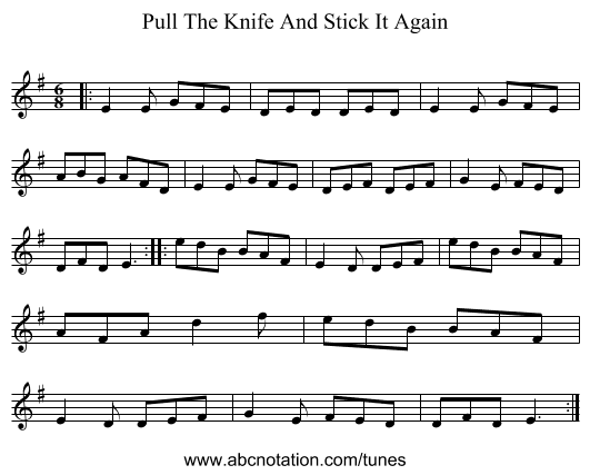 Pull The Knife And Stick It Again - staff notation