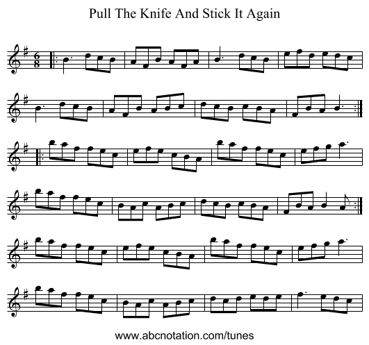 Pull The Knife And Stick It Again - staff notation