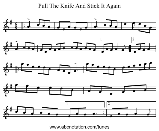 Pull The Knife And Stick It Again - staff notation