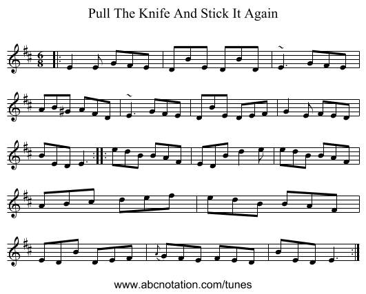 Pull The Knife And Stick It Again - staff notation