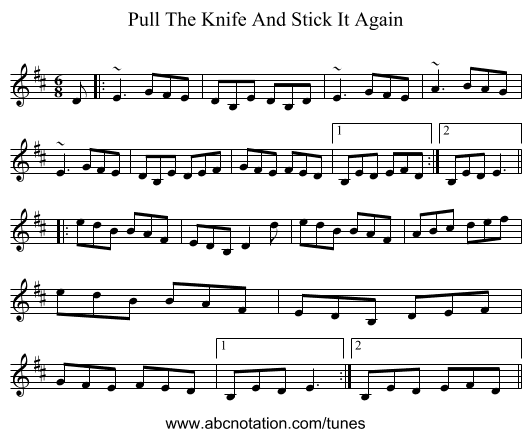 Pull The Knife And Stick It Again - staff notation