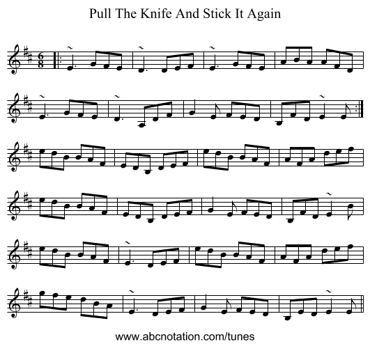 Pull The Knife And Stick It Again - staff notation