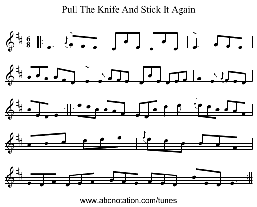 Pull The Knife And Stick It Again - staff notation