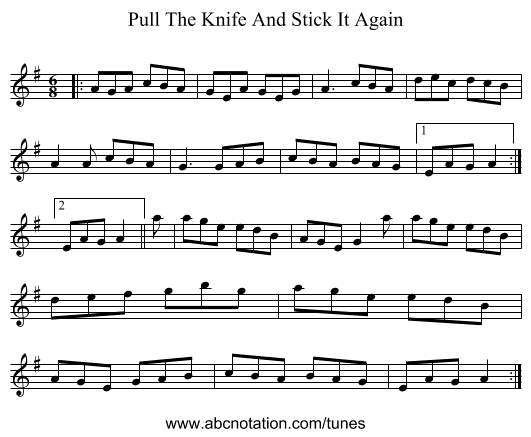 Pull The Knife And Stick It Again - staff notation