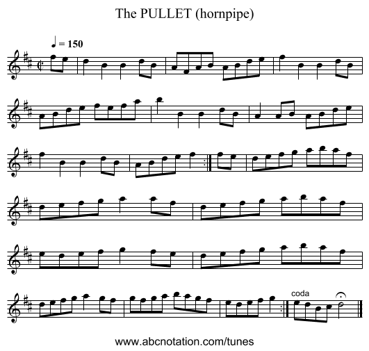 PULLET (hornpipe), The - staff notation