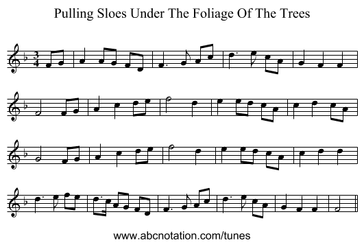 Pulling Sloes Under The Foliage Of The Trees - staff notation