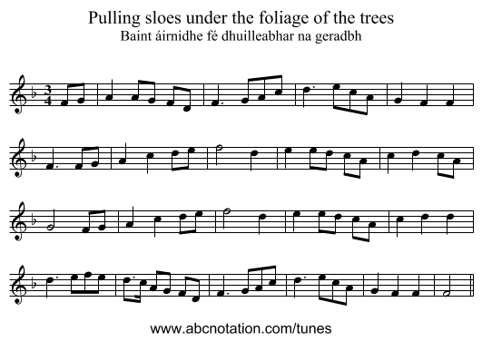Pulling sloes under the foliage of the trees - staff notation