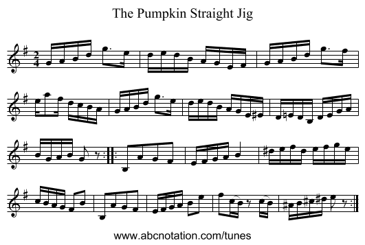 Pumpkin Straight Jig, The - staff notation