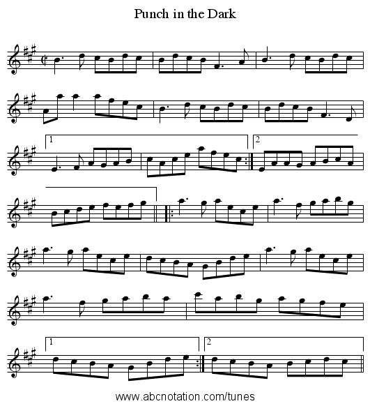 Punch in the Dark - staff notation