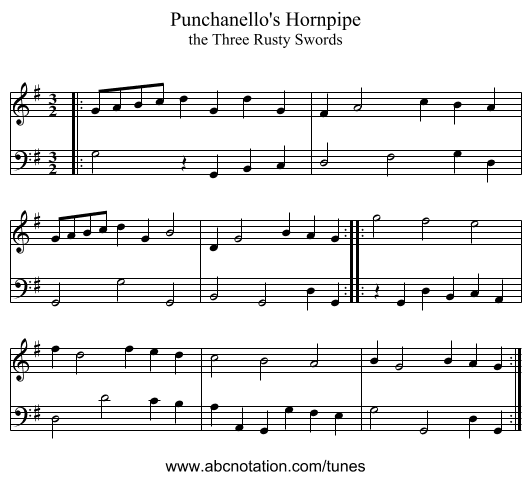 Punchanello's Hornpipe - staff notation