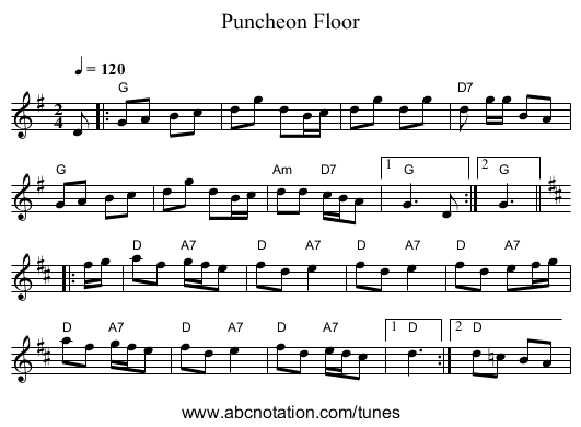 Puncheon Floor - staff notation