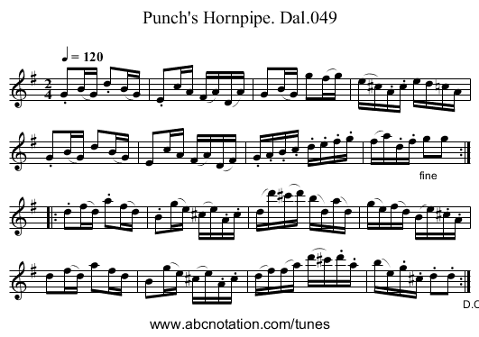 Punch's Hornpipe. Dal.049 - staff notation