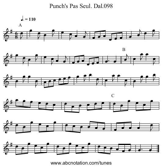 Punch's Pas Seul. Dal.098 - staff notation