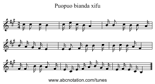 Puopuo bianda xifu - staff notation