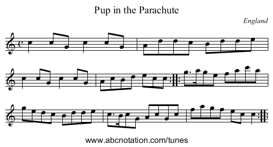Pup in the Parachute - staff notation