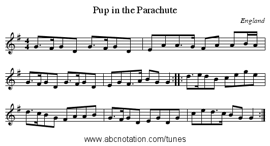 Pup in the Parachute - staff notation