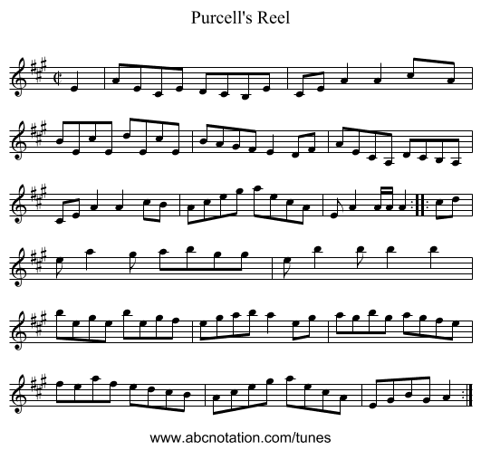 Purcell's Reel - staff notation