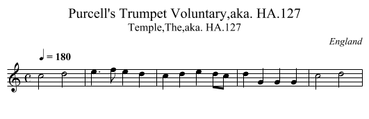 Purcell's Trumpet Voluntary,aka. HA.127 - staff notation