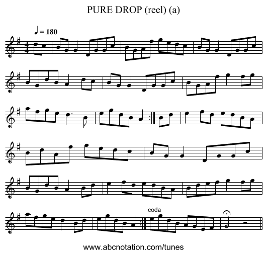 PURE DROP (reel) (a) - staff notation