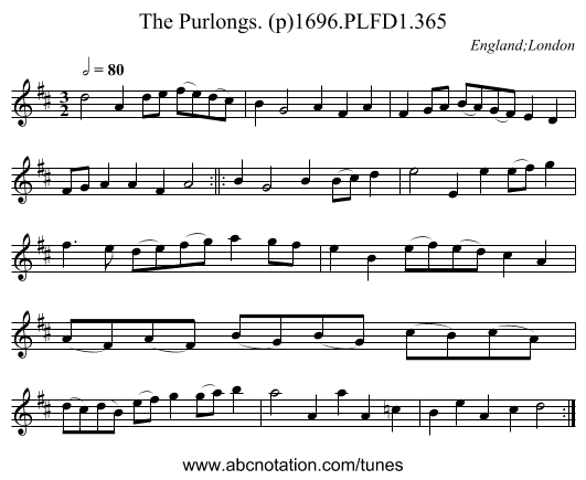 Purlongs. (p)1696.PLFD1.365, The - staff notation