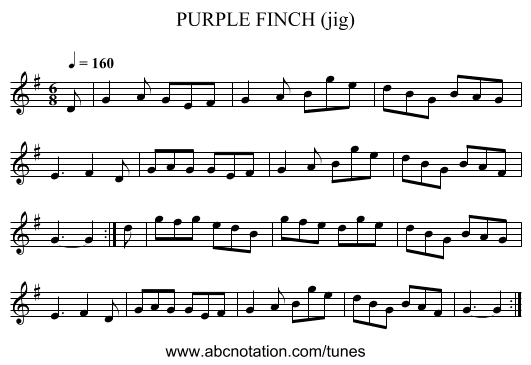 PURPLE FINCH (jig) - staff notation