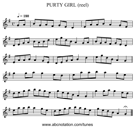 PURTY GIRL (reel) - staff notation