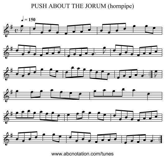 PUSH ABOUT THE JORUM (hornpipe) - staff notation