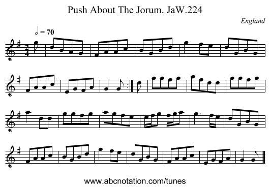 Push About The Jorum. JaW.224 - staff notation