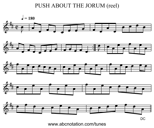 PUSH ABOUT THE JORUM (reel) - staff notation