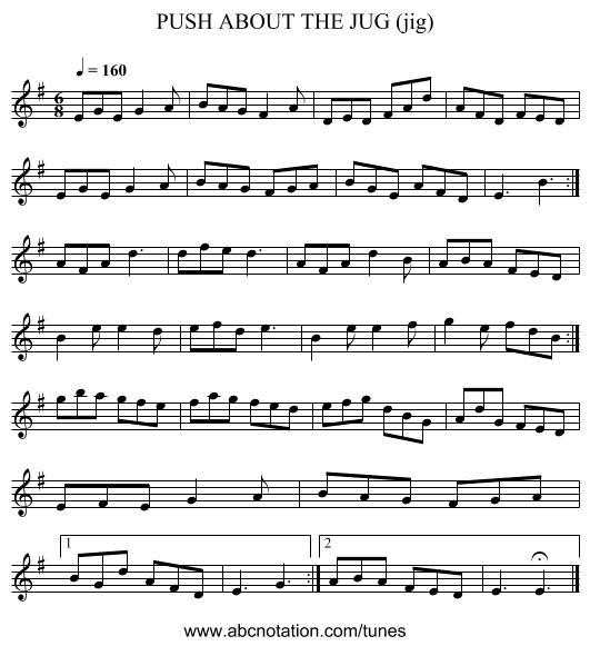 PUSH ABOUT THE JUG (jig) - staff notation