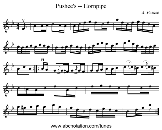 Pushee's -- Hornpipe - staff notation