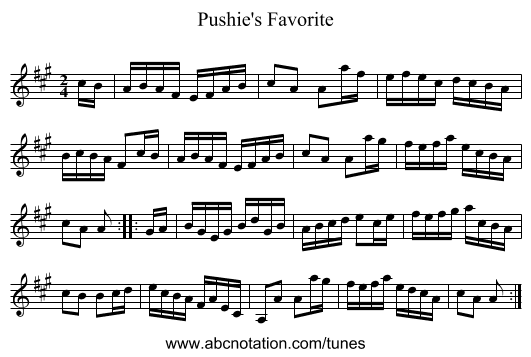 Pushie's Favorite - staff notation
