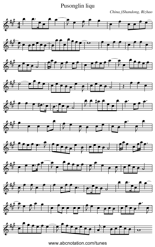 Pusonglin liqu - staff notation