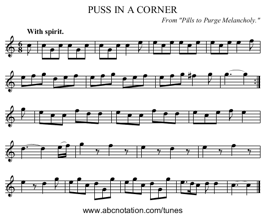 PUSS IN A CORNER - staff notation