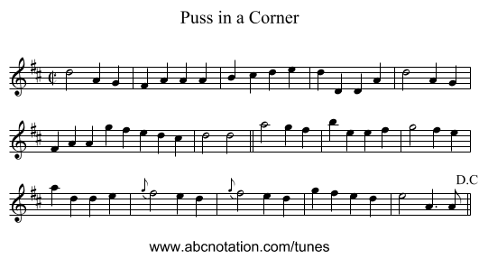 Puss in a Corner - staff notation