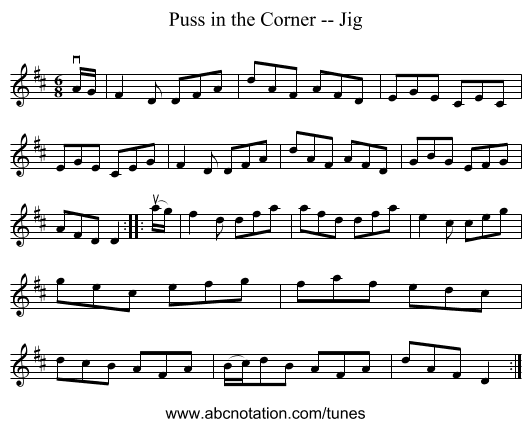 Puss in the Corner -- Jig - staff notation