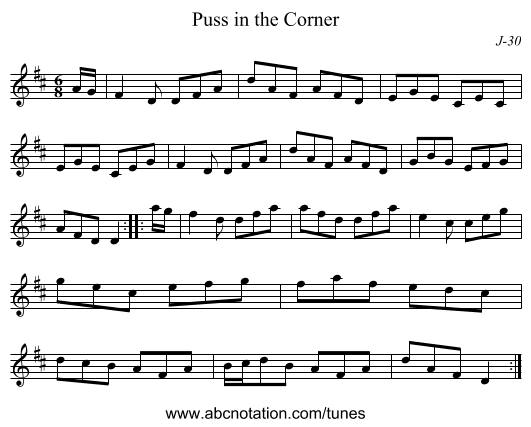 Puss in the Corner - staff notation