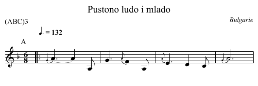 Pustono ludo i mlado - staff notation