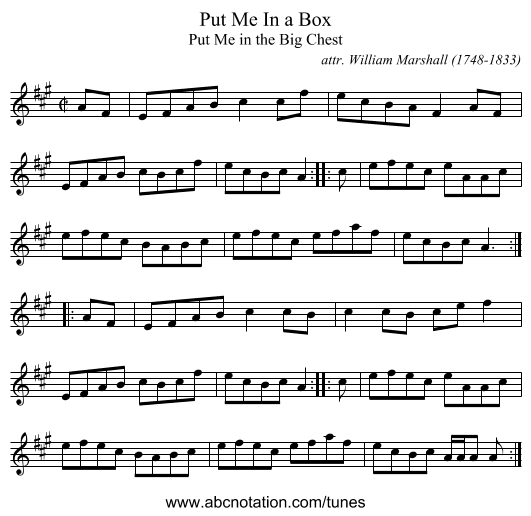Put Me In a Box - staff notation