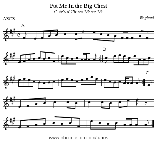 Put Me In the Big Chest - staff notation