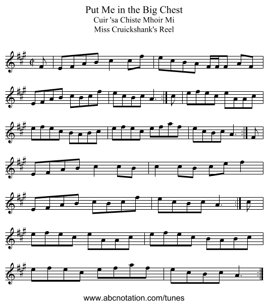 Put Me in the Big Chest - staff notation