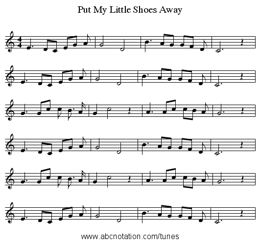 Put My Little Shoes Away - staff notation