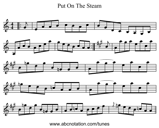 Put On The Steam - staff notation