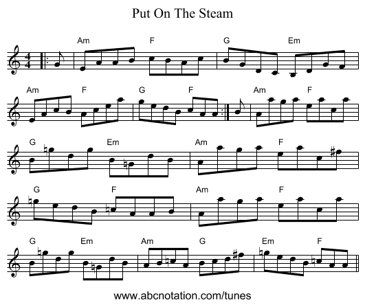Put On The Steam - staff notation