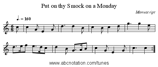 Put on thy Smock on a Monday - staff notation